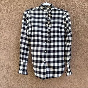 Ralph Lauren Sports Womens Size 4 Long Sleeves Shirt Ruffle Plaid Popover Blouse